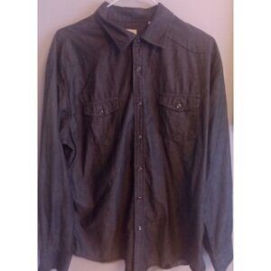 Mens Snap Front Shirt XL Age of Wisdom Gray Cotton Long Sleeve NOT BUTTON UP